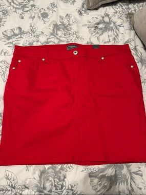 Bright Red Denim Mini Skirt